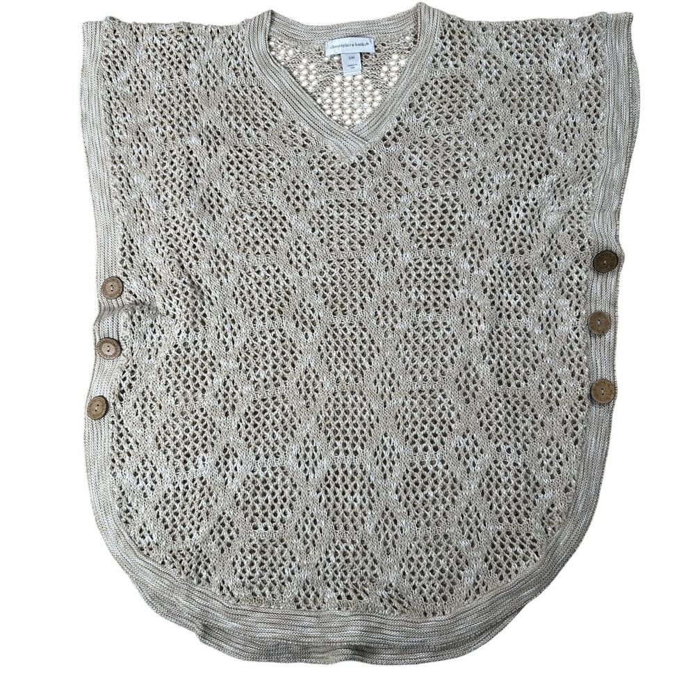 Christopher & Banks Tunic Womens S/M Beige Crochet Button Lightweight V-Neck
